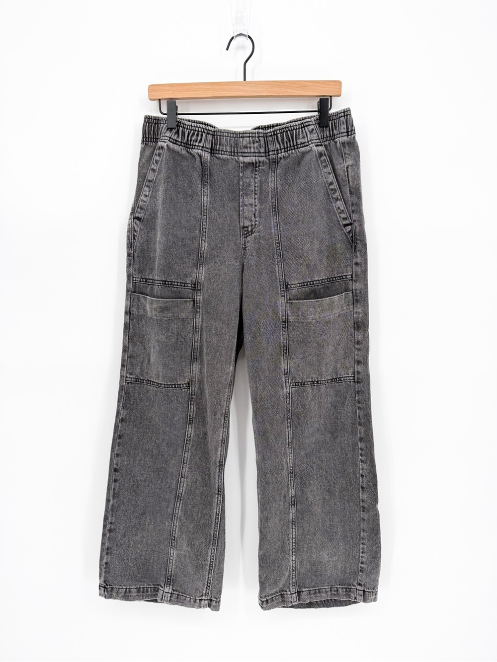 Gap High Rise Wide Leg Jeans Pull On Elastic Waist Black Wash Medium